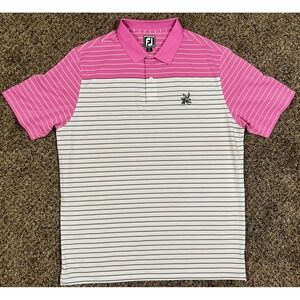 FootJoy FJ Striped Performance Stretch Polo Golf Shirt Pink Men's Size Large